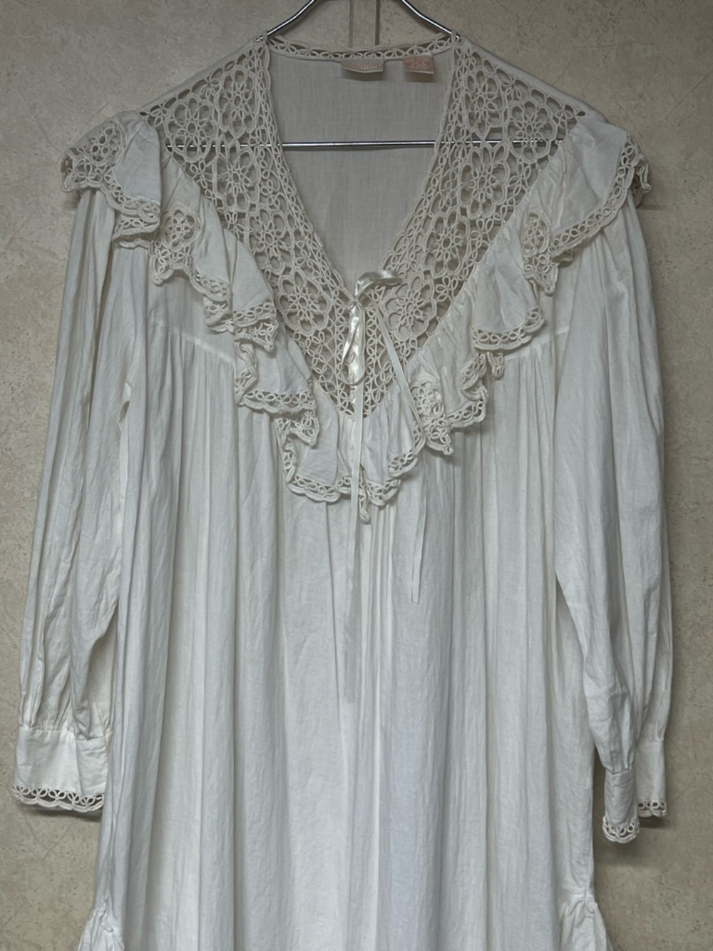 Adonna vintage white crochet ruffle long sleeve peasant cottagecore nightgown - Picture 5 of 14